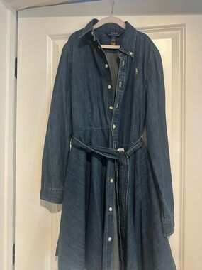 Polo by Ralph Lauren Dark Blue Denim Shirt Dress with Waist Tie